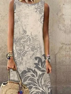 Clearance Women's Maxi Dress Sundress Shift Dress Summer Dress Elegant Casual Vacation Party Casual Regular Fit Floral Print Sleeveless Crew Neck Summer Spring Women Sundresses