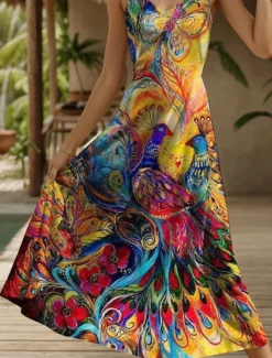 Best Women's Maxi Dress Sundress A Line Dress Slip Dress Vacation Casual Flowy Beach Regular Fit Floral Graphic Animal Sleeveless V Neck Spaghetti Strap Yellow Red Blue Purple Summer Spring Women Vacation Dresses