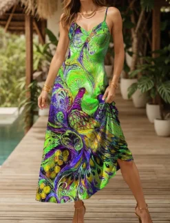 Best Women's Maxi Dress Sundress A Line Dress Slip Dress Vacation Casual Flowy Beach Regular Fit Floral Graphic Animal Sleeveless V Neck Spaghetti Strap Yellow Red Blue Purple Summer Spring Women Vacation Dresses