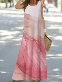 Sale Women's Maxi Dress Sundress Shift Dress Tank Dress Fashion Streetwear Modern Outdoor Vacation Party Loose Fit Ombre Floral Marble Sleeveless Crew Neck Light Pink Pink Navy Blue Blue Women Vacation Dresses