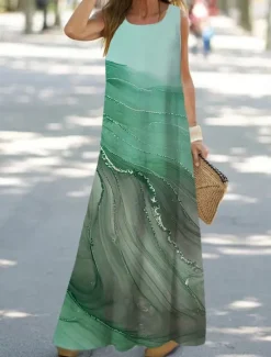 Sale Women's Maxi Dress Sundress Shift Dress Tank Dress Fashion Streetwear Modern Outdoor Vacation Party Loose Fit Ombre Floral Marble Sleeveless Crew Neck Light Pink Pink Navy Blue Blue Women Vacation Dresses