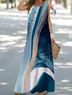 Sale Women's Maxi Dress Sundress Shift Dress Tank Dress Fashion Streetwear Modern Outdoor Vacation Party Loose Fit Ombre Floral Marble Sleeveless Crew Neck Light Pink Pink Navy Blue Blue Women Vacation Dresses