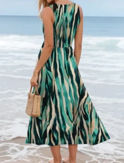 Online Women's Maxi Dress Sundress A Line Dress Slip Dress Pleated Dress Vacation Casual Boho Going out Beach Regular Fit Floral Paisley Color Block Sleeveless U Neck Deep Green light coffee Rose Red Summer Women Vacation Dresses