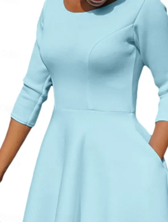 Online Women's Maxi Dress Swing Dress Basic Casual Vacation Daily Regular Fit Plain 3/4 Length Sleeve U Neck Black White Pink Blue Summer Women Cocktail Dress