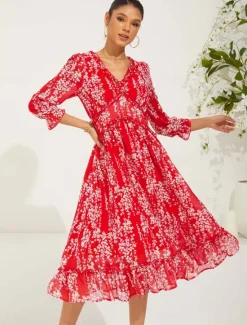 Clearance Women's Maxi Dress Swing Dress Elegant Cute Stylish Split Sleeve Vacation Regular Fit Floral Long Sleeve V Neck Summer Spring Women Vacation Dresses|Spring Dresses