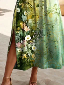 Discount Women's Maxi Dress T Shirt Dress Tee Dress Sundress Shift Dress Summer Dress Bohemia Party Holiday Beach Regular Fit Ombre Floral Vintage Short Sleeve Crew Neck Summer Spring Women T Shirt Dresses