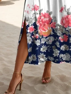 Outlet Women's Maxi Dress T Shirt Dress Tee Dress Sundress Shift Dress Summer Dress Bohemia Vintage Party Holiday Beach Regular Fit Floral Vintage Short Sleeve Crew Neck Summer Spring Women T Shirt Dresses