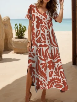 Online Women's Maxi Dress T Shirt Dress Tee Dress Sundress Shift Dress Summer Dress Bohemia Party Holiday Beach Regular Fit Floral Geometric Vintage Short Sleeve Crew Neck Yellow Red Blue Purple Summer Women T Shirt Dresses