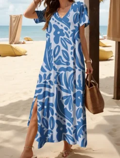 Online Women's Maxi Dress T Shirt Dress Tee Dress Sundress Shift Dress Summer Dress Bohemia Party Holiday Beach Regular Fit Floral Geometric Vintage Short Sleeve Crew Neck Yellow Red Blue Purple Summer Women T Shirt Dresses
