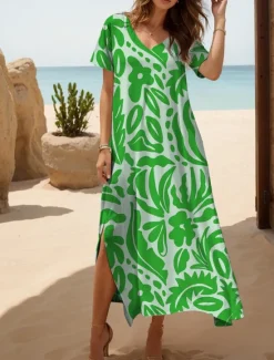 Online Women's Maxi Dress T Shirt Dress Tee Dress Sundress Shift Dress Summer Dress Bohemia Party Holiday Beach Regular Fit Floral Geometric Vintage Short Sleeve Crew Neck Yellow Red Blue Purple Summer Women T Shirt Dresses