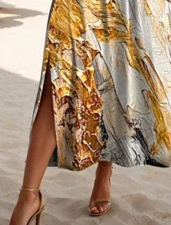 Discount Women's Maxi Dress T Shirt Dress Tee Dress Sundress Shift Dress Summer Dress Elegant Beach Party Holiday Beach Regular Fit Abstract Marble Short Sleeve Crew Neck Summer Spring Women T Shirt Dresses