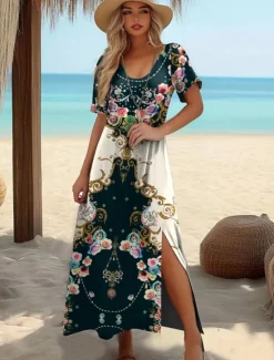 Outlet Women's Maxi Dress T Shirt Dress Tee Dress Sundress Shift Dress Summer Dress Elegant Bohemia Tropical Vacation Party Holiday Regular Fit Graphic Vintage Bohemian Short Sleeve Crew Neck Women T Shirt Dresses