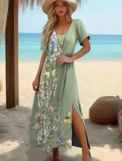 Outlet Women's Maxi Dress T Shirt Dress Tee Dress Sundress Shift Dress Summer Dress Elegant Bohemia Tropical Vacation Party Holiday Regular Fit Graphic Vintage Bohemian Short Sleeve Crew Neck Women T Shirt Dresses