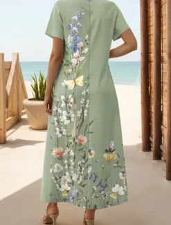 Outlet Women's Maxi Dress T Shirt Dress Tee Dress Sundress Shift Dress Summer Dress Elegant Bohemia Tropical Vacation Party Holiday Regular Fit Graphic Vintage Bohemian Short Sleeve Crew Neck Women T Shirt Dresses