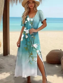 Outlet Women's Maxi Dress T Shirt Dress Tee Dress Sundress Shift Dress Summer Dress Elegant Bohemia Tropical Vacation Party Holiday Regular Fit Graphic Vintage Bohemian Short Sleeve Crew Neck Women T Shirt Dresses