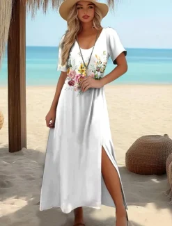 Outlet Women's Maxi Dress T Shirt Dress Tee Dress Sundress Shift Dress Summer Dress Elegant Bohemia Tropical Vacation Party Holiday Regular Fit Graphic Vintage Bohemian Short Sleeve Crew Neck Women T Shirt Dresses