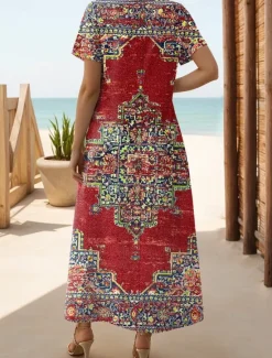 Outlet Women's Maxi Dress T Shirt Dress Tee Dress Sundress Shift Dress Bohemia Vacation Party Holiday Regular Fit Vintage Bohemian Short Sleeve Crew Neck Black Red Navy Blue Blue Women T Shirt Dresses