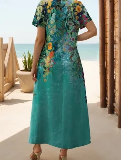 Clearance Women's Maxi Dress T Shirt Dress Tee Dress Sundress Shift Dress Elegant Vacation Vintage Vacation Party Holiday Regular Fit Floral Vintage Short Sleeve Crew Neck Women T Shirt Dresses