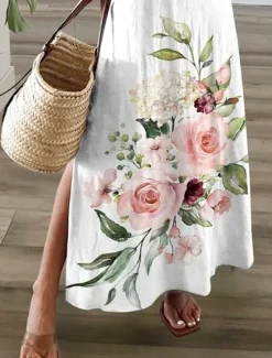 Online Women's Maxi Dress T Shirt Dress Tee Dress Sundress Shift Dress Summer Dress Bohemia Party Holiday Beach Regular Fit Floral Vintage Short Sleeve Crew Neck Summer Spring Women T Shirt Dresses