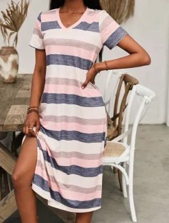 Sale Women's Maxi Dress T Shirt Dress Tee Dress A Line Dress Vacation Casual Vacation Daily Regular Fit Graphic Geometric Short Sleeve V Neck Summer Spring Fall Women T Shirt Dresses