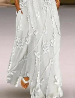 Women's Maxi Dress Tank Dress Stylish Vacation Regular Fit 3D Print Floral Color Block Sleeveless Split Neck Pink Blue Beige Summer Women Casual Dress