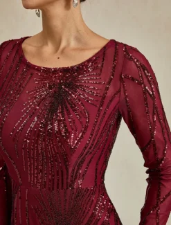Discount Women's Maxi Dress Trumpet Mermaid Dress Elegant Party Formal Cocktail Party Regular Fit Solid Color Long Sleeve Crew Neck Spring Fall Winter Women Cocktail Dress