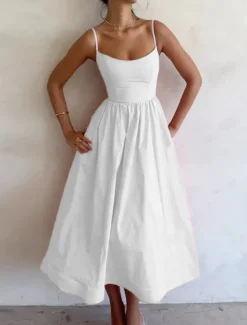 Sale Women's Maxi Dress White Dress Graduation Dress Casual Dress Swing Dress Elegant Streetwear Maxi Vacation Street Holiday Regular Fit Sleeveless Strap White Pink Blue Purple Summer Women White Dresses