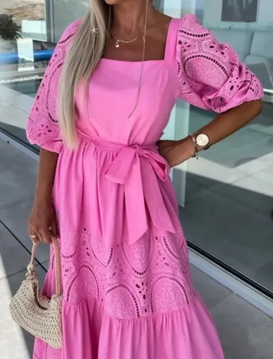 Clearance Women's Maxi Dress White Dress Casual Dress Swing Dress A Line Dress Streetwear Maxi Basic Vacation Street Holiday Regular Fit 3/4 Length Sleeve Square Neck White Pink Purple Apricot Summer Women White Dresses