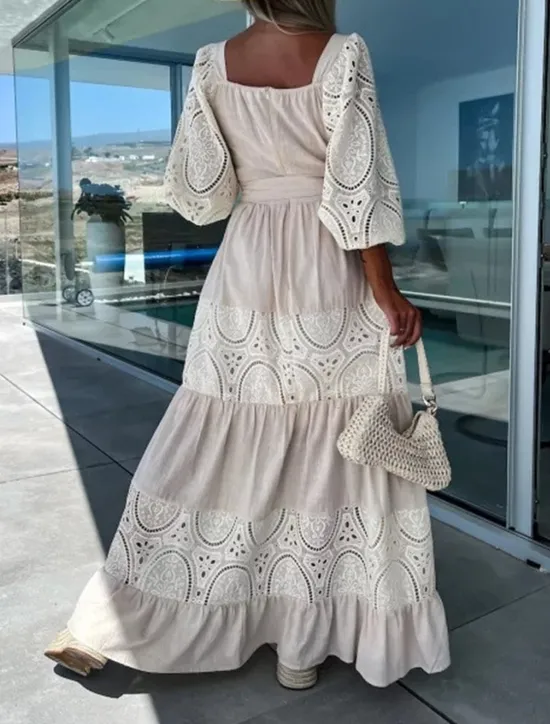 Clearance Women's Maxi Dress White Dress Casual Dress Swing Dress A Line Dress Streetwear Maxi Basic Vacation Street Holiday Regular Fit 3/4 Length Sleeve Square Neck White Pink Purple Apricot Summer Women White Dresses
