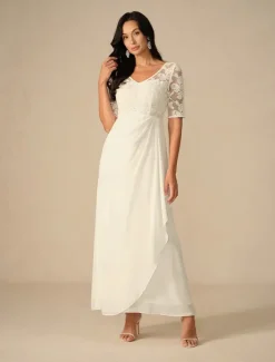 Hot Women's Maxi Dress Dress Chiffon Dress Elegant Wedding Engagement Regular Fit Plain Short Sleeve V Neck Summer Spring Fall Winter Women Cocktail Dress