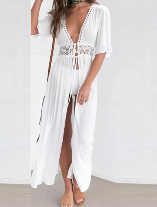 Clearance Women's Maxi Dress White Dress Casual Dress Swing Dress A Line Dress Streetwear A Line Vacation Holiday Beach Regular Fit Half Sleeve V Neck Black White Blue Summer Women White Dresses