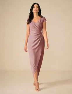 Hot Women's Maxi Dress Wrap Dress Elegant Party Birthday Wedding Vacation Wedding Guest Regular Fit Solid Color Short Sleeve V Neck Summer Spring Fall Women Cocktail Dress