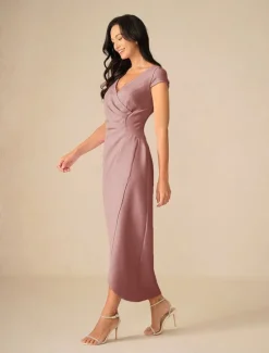 Hot Women's Maxi Dress Wrap Dress Elegant Party Birthday Wedding Vacation Wedding Guest Regular Fit Solid Color Short Sleeve V Neck Summer Spring Fall Women Cocktail Dress