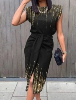 Best Women's Maxi Dress Wrap Dress Bodycon Dress Work Dresses Semi Formal Office Regular Fit Ombre Graphic Butterfly Sleeveless Crew Neck Black Gold Gray Summer Women Work Dresses