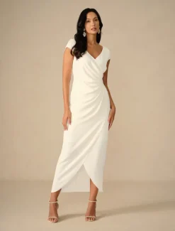 Clearance Women's Maxi Dress Wrap Dress Elegant Party Birthday Wedding Vacation Wedding Guest Regular Fit Solid Color Short Sleeve V Neck Summer Spring Fall Women Cocktail Dress