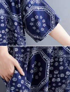 Discount Women's Maxi long Dress Casual Dress Ethnic Dress Swing Dress Summer Dress Vintage Retro Casual Vacation Daily Holiday Loose Fit Tribal Half Sleeve Crew Neck Red Navy Blue Summer Spring Fall Women Floral Dresses