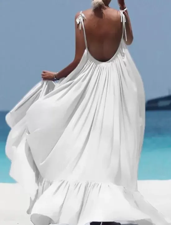 Hot Women's Maxi long Dress Casual Dress Swing Dress Fashion Sexy Dress Vacation Date Loose Fit Pure Color Sleeveless Spaghetti Strap Black White Yellow Red Summer Spring Fall Women Cover Up