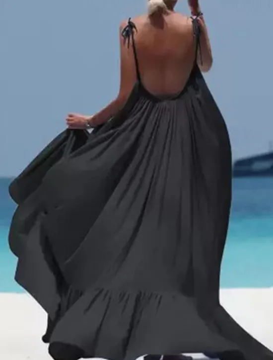 Hot Women's Maxi long Dress Casual Dress Swing Dress Fashion Sexy Dress Vacation Date Loose Fit Pure Color Sleeveless Spaghetti Strap Black White Yellow Red Summer Spring Fall Women Cover Up