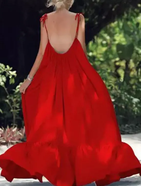 Hot Women's Maxi long Dress Casual Dress Swing Dress Fashion Sexy Dress Vacation Date Loose Fit Pure Color Sleeveless Spaghetti Strap Black White Yellow Red Summer Spring Fall Women Cover Up