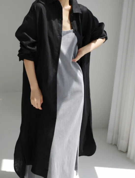 Clearance Women's Maxi long Dress Linen-Inspired Dresses Shirt Dress Casual Dress Shift Dress Casual Mature Winter Dress Vacation Daily Loose Fit Pure Color Long Sleeve Shirt Collar Black Navy Blue Beige Women Dresses