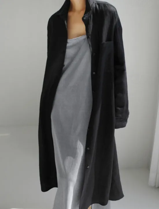 Clearance Women's Maxi long Dress Linen-Inspired Dresses Shirt Dress Casual Dress Shift Dress Casual Mature Winter Dress Vacation Daily Loose Fit Pure Color Long Sleeve Shirt Collar Black Navy Blue Beige Women Dresses