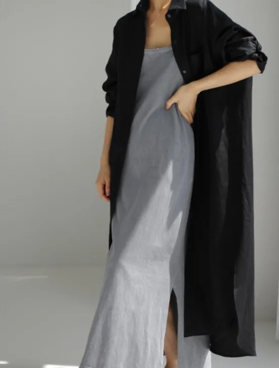 Clearance Women's Maxi long Dress Linen-Inspired Dresses Shirt Dress Casual Dress Shift Dress Casual Mature Winter Dress Vacation Daily Loose Fit Pure Color Long Sleeve Shirt Collar Black Navy Blue Beige Women Dresses