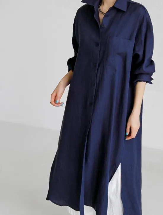 Clearance Women's Maxi long Dress Linen-Inspired Dresses Shirt Dress Casual Dress Shift Dress Casual Mature Winter Dress Vacation Daily Loose Fit Pure Color Long Sleeve Shirt Collar Black Navy Blue Beige Women Dresses