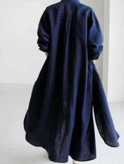 Clearance Women's Maxi long Dress Linen-Inspired Dresses Shirt Dress Casual Dress Shift Dress Casual Mature Winter Dress Vacation Daily Loose Fit Pure Color Long Sleeve Shirt Collar Black Navy Blue Beige Women Dresses