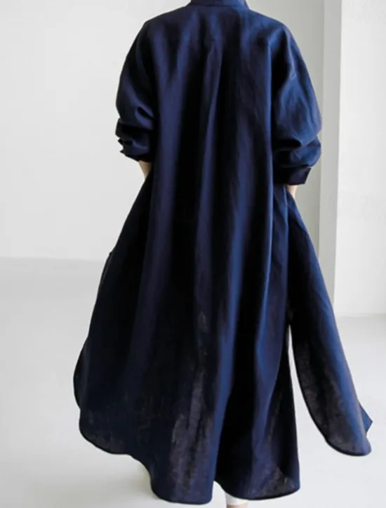Clearance Women's Maxi long Dress Linen-Inspired Dresses Shirt Dress Casual Dress Shift Dress Casual Mature Winter Dress Vacation Daily Loose Fit Pure Color Long Sleeve Shirt Collar Black Navy Blue Beige Women Dresses