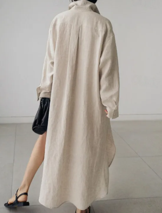 Clearance Women's Maxi long Dress Linen-Inspired Dresses Shirt Dress Casual Dress Shift Dress Casual Mature Winter Dress Vacation Daily Loose Fit Pure Color Long Sleeve Shirt Collar Black Navy Blue Beige Women Dresses