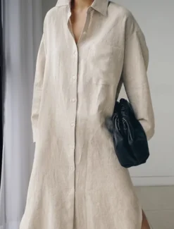 Clearance Women's Maxi long Dress Linen-Inspired Dresses Shirt Dress Casual Dress Shift Dress Casual Mature Winter Dress Vacation Daily Loose Fit Pure Color Long Sleeve Shirt Collar Black Navy Blue Beige Women Dresses
