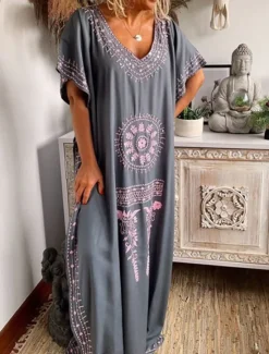 Hot Women's Maxi long Dress Long Dress Maxi Dress Casual Dress T Shirt Dress Tee Dress Boho Dress Print Dress Fashion Bohemian Casual Outdoor Vacation Daily Loose Fit Floral Short Sleeve V Neck Sky Blue Women Floral Dresses