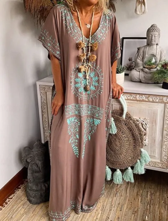 Hot Women's Maxi long Dress Long Dress Maxi Dress Casual Dress T Shirt Dress Tee Dress Boho Dress Print Dress Fashion Bohemian Casual Outdoor Vacation Daily Loose Fit Floral Short Sleeve V Neck Sky Blue Women Floral Dresses