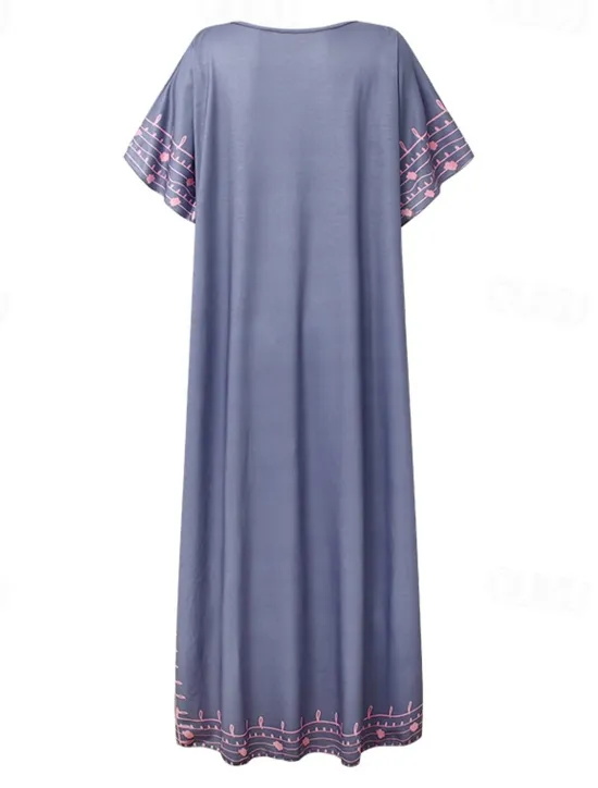 Hot Women's Maxi long Dress Long Dress Maxi Dress Casual Dress T Shirt Dress Tee Dress Boho Dress Print Dress Fashion Bohemian Casual Outdoor Vacation Daily Loose Fit Floral Short Sleeve V Neck Sky Blue Women Floral Dresses